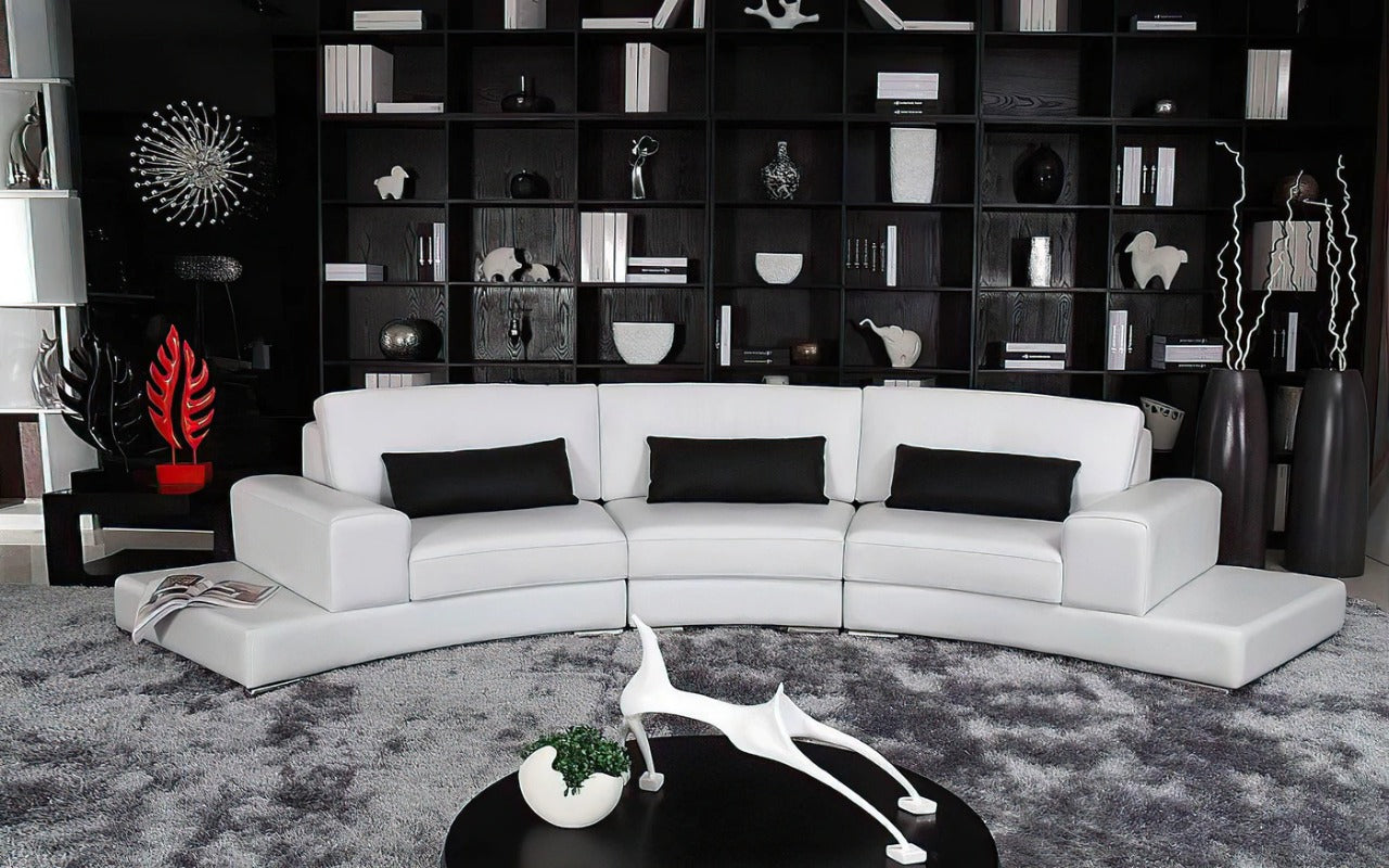 U Shape Sofa Set:- Modern Arc-Shaped Hardwood Leatherette Sofa Set, Standard (White and Black)
