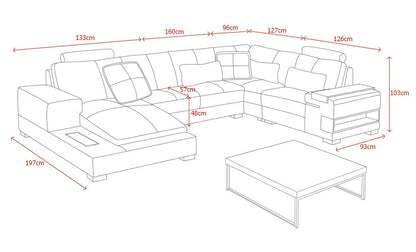 U Shape Sofa Set: Modern Bonded Leatherette Sectional Sofa Set (White)