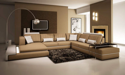 U Shape Sofa Set: Modern Leatherette Sectional Sofa Set (Melody Brown)