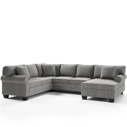 U Shape Sofa Set : Rolled Arm Classic Chesterfield Sectional Sofa