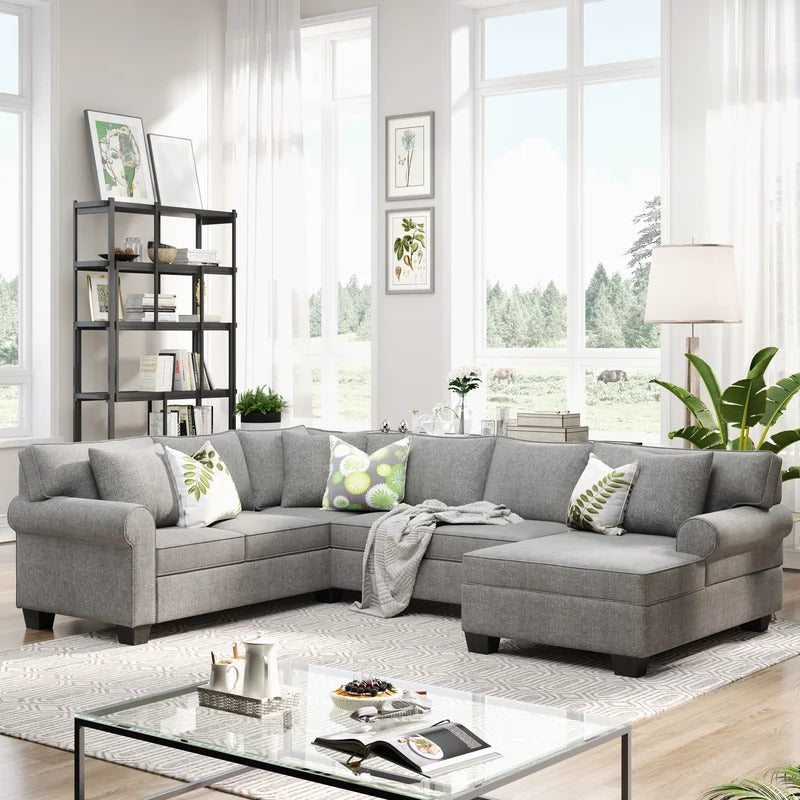 U Shape Sofa Set : Rolled Arm Classic Chesterfield Sectional Sofa