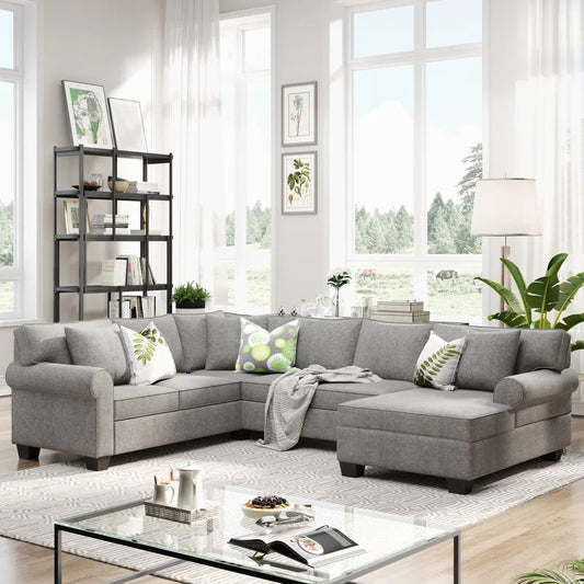 U Shape Sofa Set : Rolled Arm Classic Chesterfield Sectional Sofa