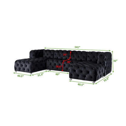 U Shape Sofa Set : Sectional Black 4 Seater Sofa Set