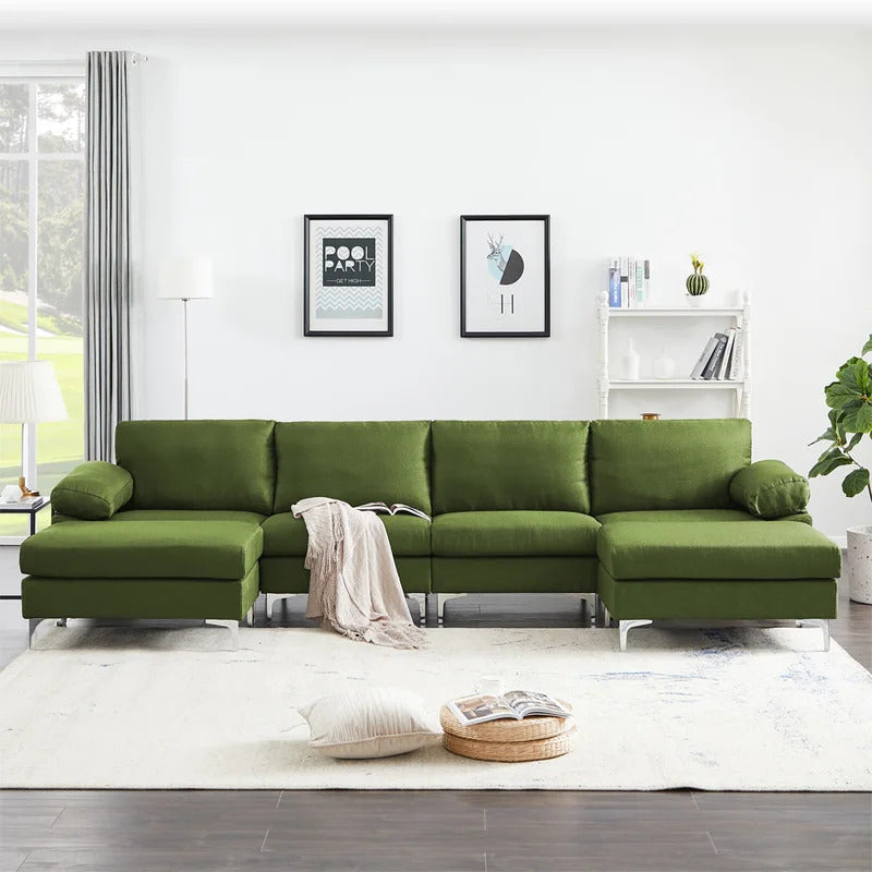  U Shape Sofa Set : Sectional Sofa Brown Linen Fabric