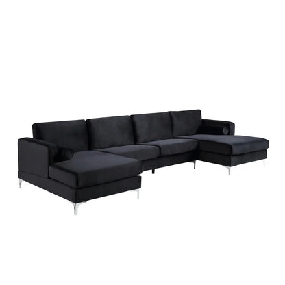U Shape Sofa Set: Velvet Fabric Sectional Sofa Set