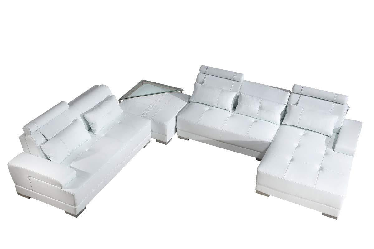 U Shape Sofa Set: White Ottoman Leatherette Sectional Sofa Set