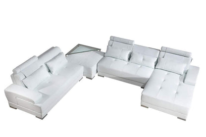 U Shape Sofa Set: White Ottoman Leatherette Sectional Sofa Set