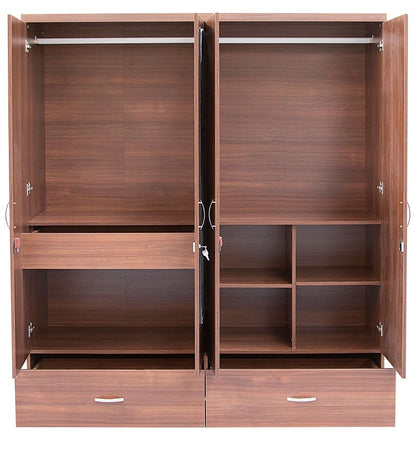 Wardrobe: Walnut Colour with Ultima Four Door Wardrobe With Mirror
