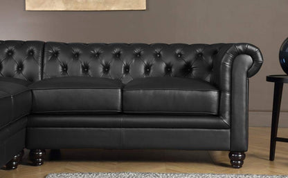L Shape Sofa Set:- Chesterfield Corner Leatherette Sofa Set (Black)