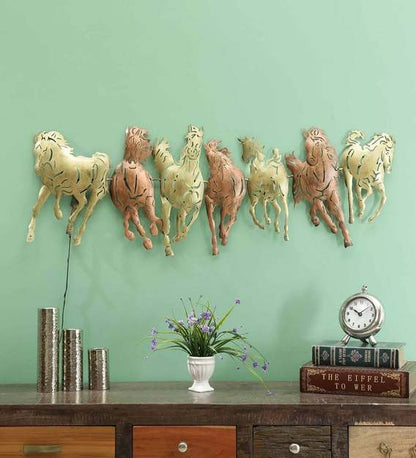 Wall Art  Iron 7 Running Horse Wall Art With LED In Copper