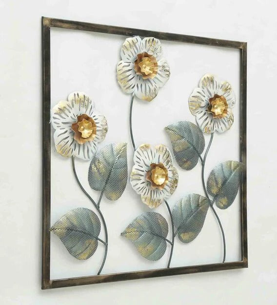 Wall Art : Iron Framed Leaf Wall Art In Gold