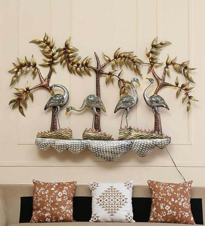 Wall Art Iron Group Of Swan Wall Art With LED In Brown