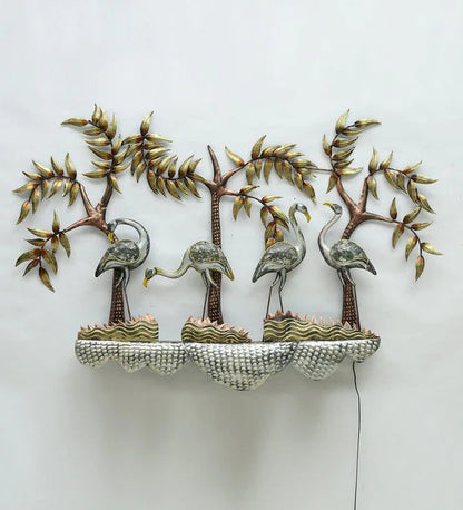 Wall Art Iron Group Of Swan Wall Art With LED In Brown