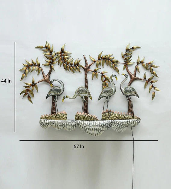 Wall Art Iron Group Of Swan Wall Art With LED In Brown