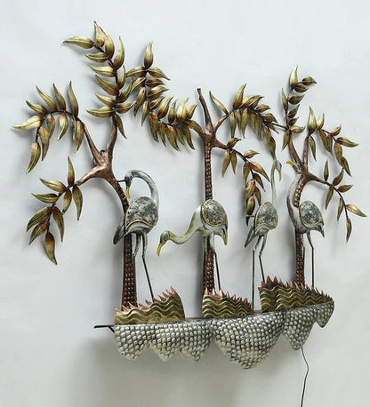 Wall Art Iron Group Of Swan Wall Art With LED In Brown