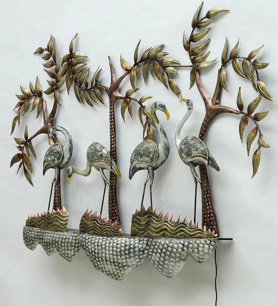 Wall Art Iron Group Of Swan Wall Art With LED In Brown
