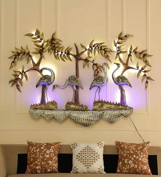 Wall Art Iron Group Of Swan Wall Art With LED In Brown