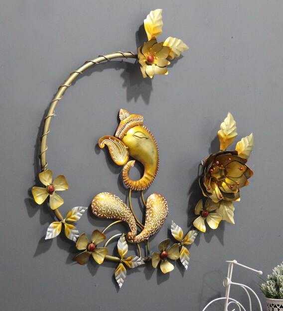 Wall Art : Iron Lord Ganesha Wall Art With LED In Gold