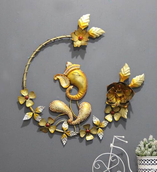 Wall Art : Iron Lord Ganesha Wall Art With LED In Gold