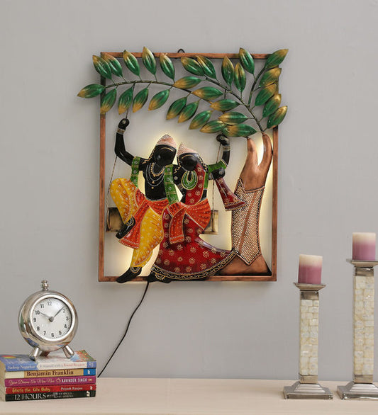 Wall Art: Iron Lord Krishna Wall Art With LED In Multicolour
