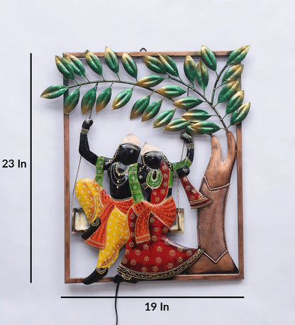 Wall Art: Iron Lord Krishna Wall Art With LED In Multicolour