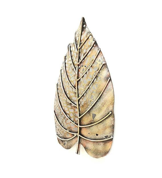 Wall Art: Iron Peepal Leaf Wall Art With LED In Copper