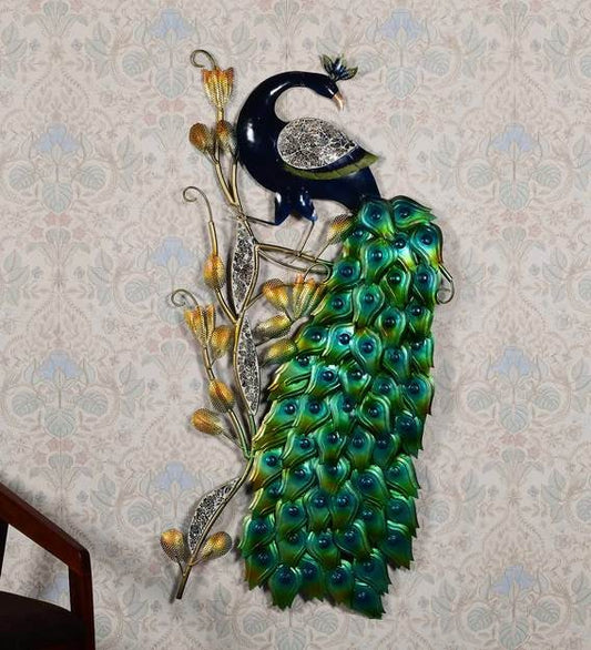 Wall Art Iron Peocock Wall Art With LED In Green