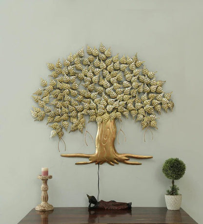 Wall Art : Iron Piple Tree Wall Art With LED In Gold