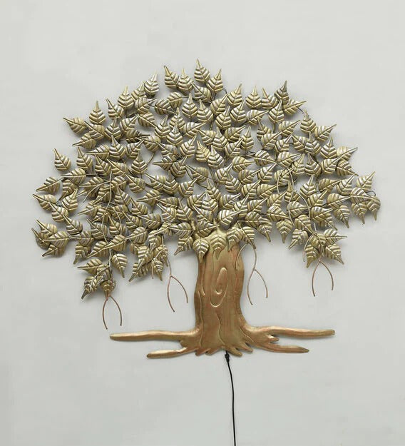 Wall Art : Iron Piple Tree Wall Art With LED In Gold
