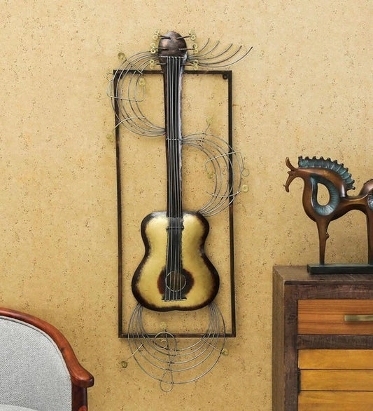 Wall Art Wrought Iron Framed Guiter Wall Art In Gold