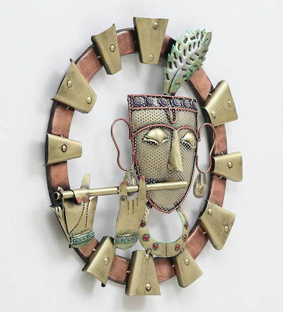 Wall Art: Wrought Iron Lord Krishna With Flute Wall Art In Brown