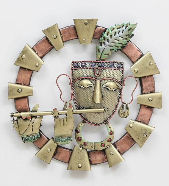 Wall Art: Wrought Iron Lord Krishna With Flute Wall Art In Brown
