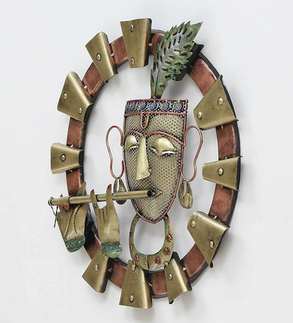 Wall Art: Wrought Iron Lord Krishna With Flute Wall Art In Brown