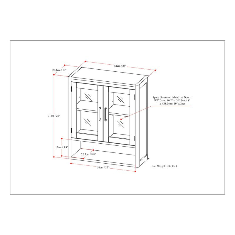 Wall Cabinets: 24'' W x 28'' H x 9.8''  Wall Mounted Cabinet