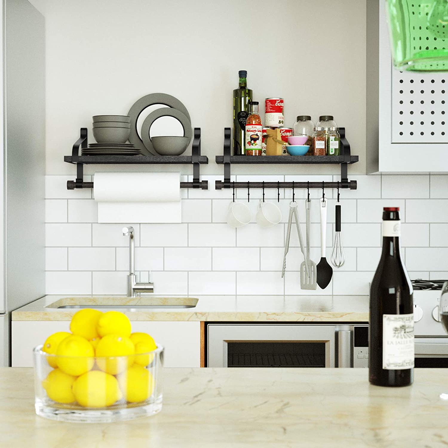 Wall Shelves 8 Removable Hooks for Organize Cooking Utensils or Mugs Black 