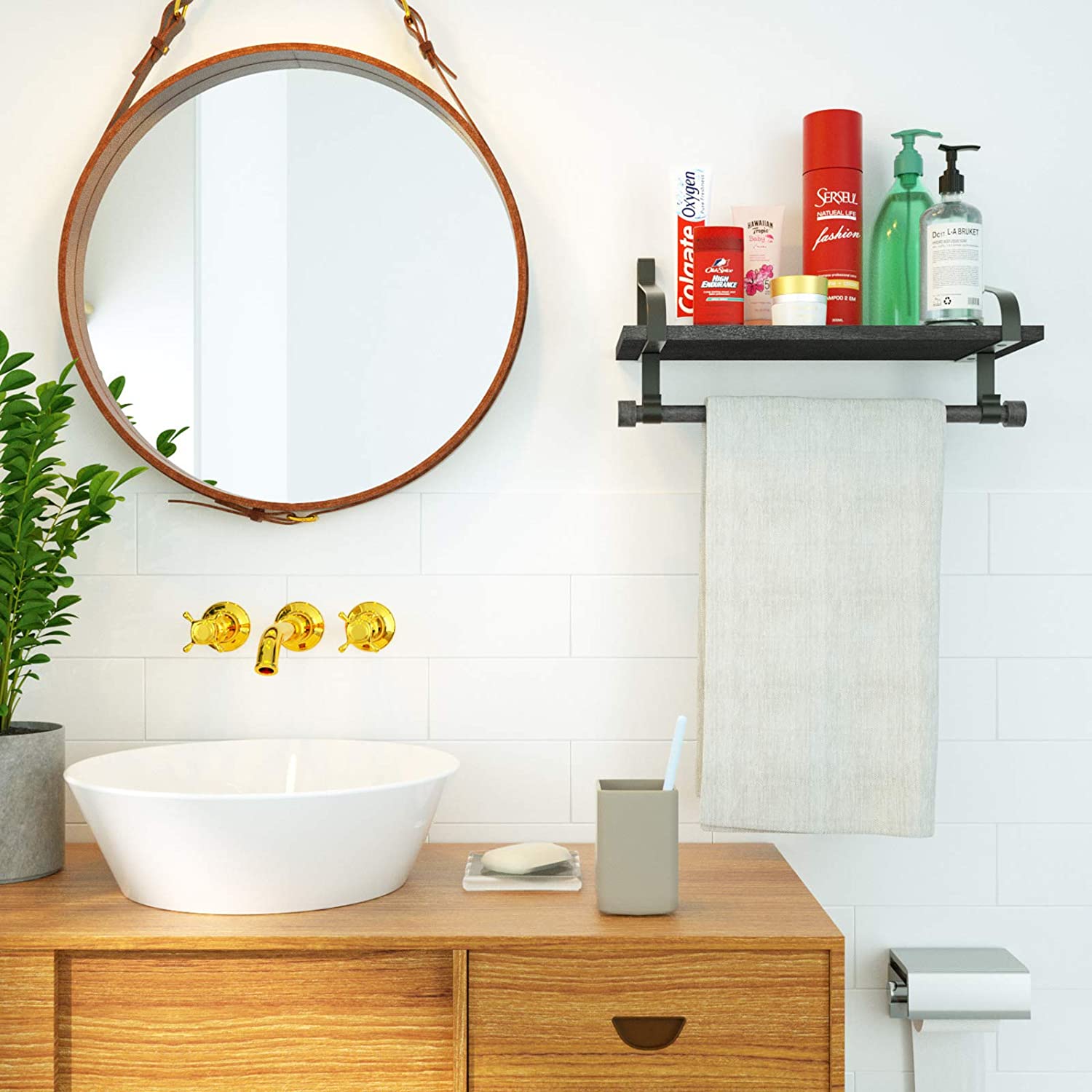 Wall Shelves 8 Removable Hooks for Organize Cooking Utensils or Mugs Black 
