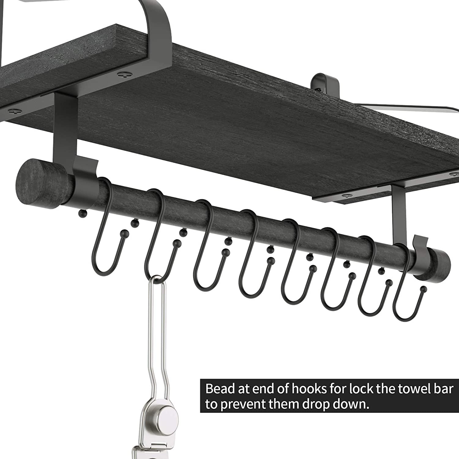 Wall Shelves 8 Removable Hooks for Organize Cooking Utensils or Mugs Black 