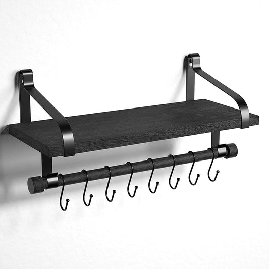 Wall Shelves 8 Removable Hooks for Organize Cooking Utensils or Mugs Black 