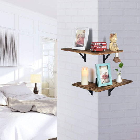 Wall Shelves Bedroom Living Room Bathroom Kitchen Set of 2 Carbonized Black 