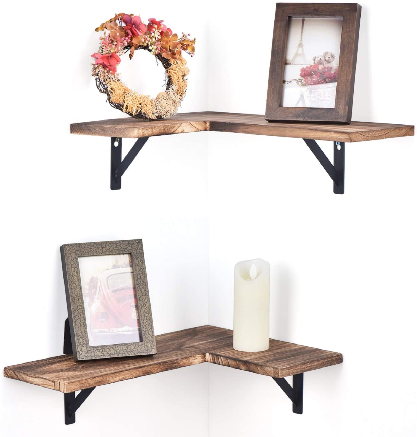 Wall Shelves Bedroom Living Room Bathroom Kitchen Set of 2 Carbonized Black 