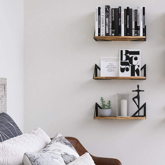 Wall Shelves Bedroom, Natural Burned Rustic Wood Wall Decor-1