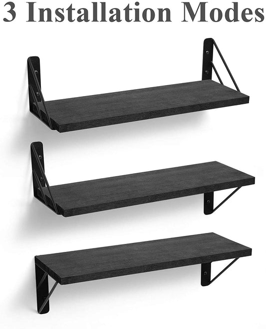 Wall Shelves: Decor Set of 3 for Bedroom, Bathroom, Living Room, Kitchen, Office, Laundry Room (Black)