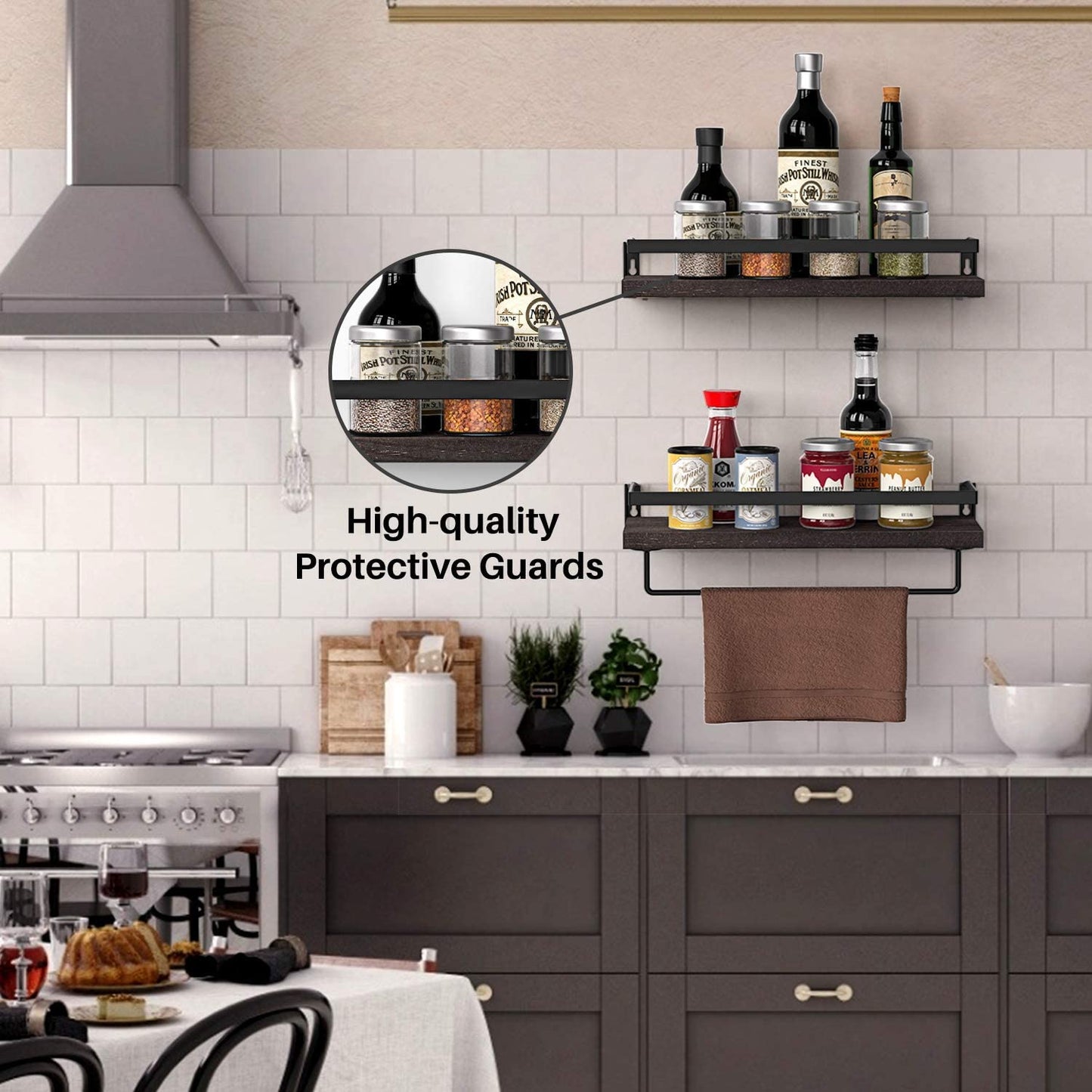 Wall Shelves Decorative Storage Shelf with Removable Towel Holder Dark Brown