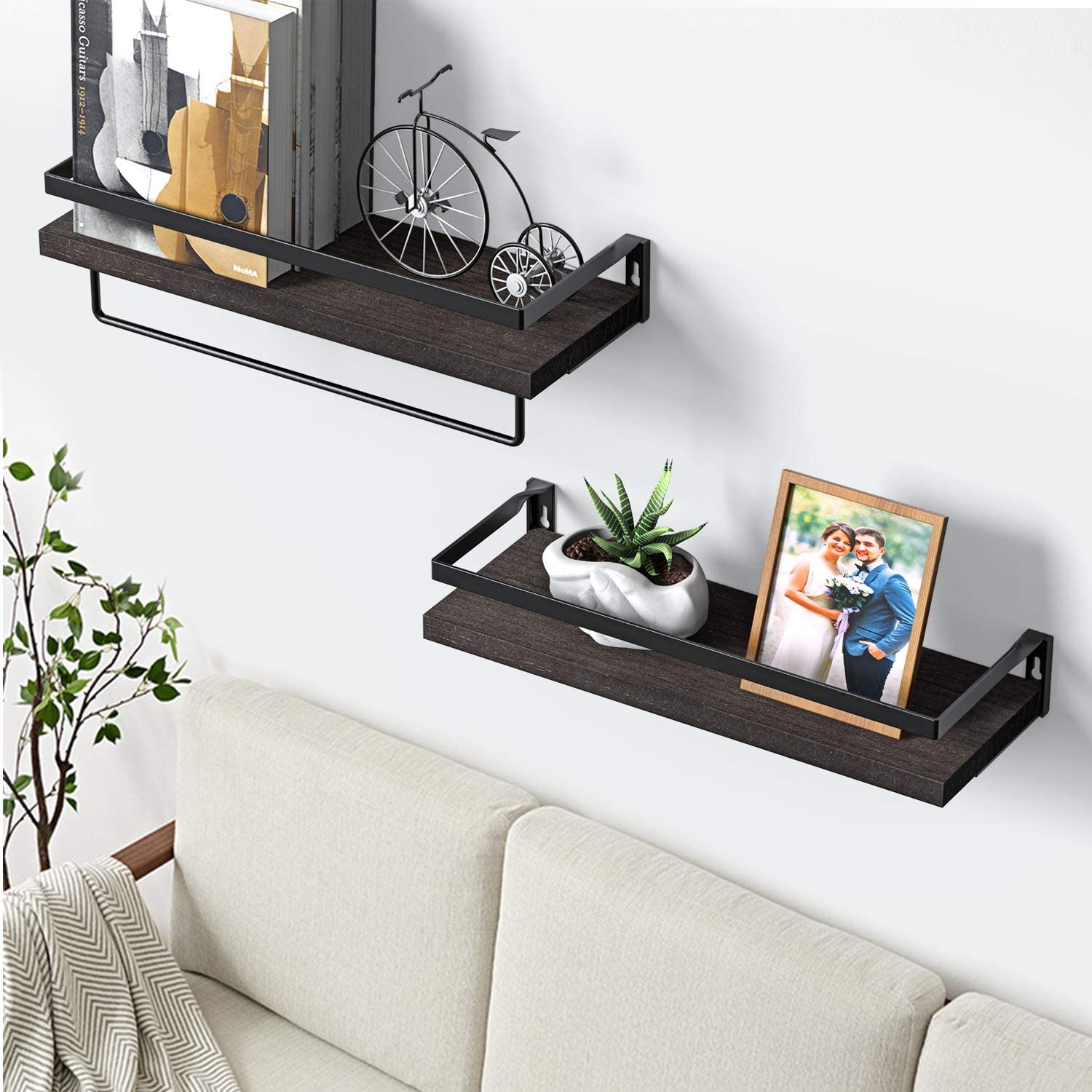 Wall Shelves Decorative Storage Shelf with Removable Towel Holder Dark Brown