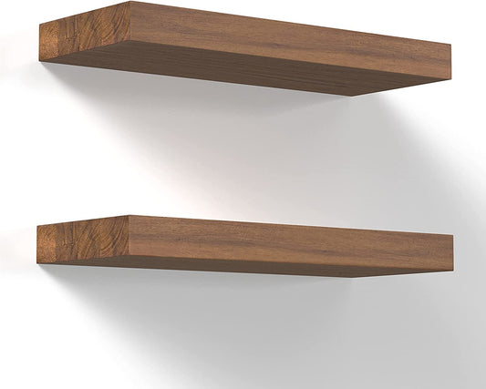 Wall Shelves Farmhouse Acacia Hard Wood, Solid Shelving for Kitchen, Bathroom, Bedroom Decor - 2 Pack 