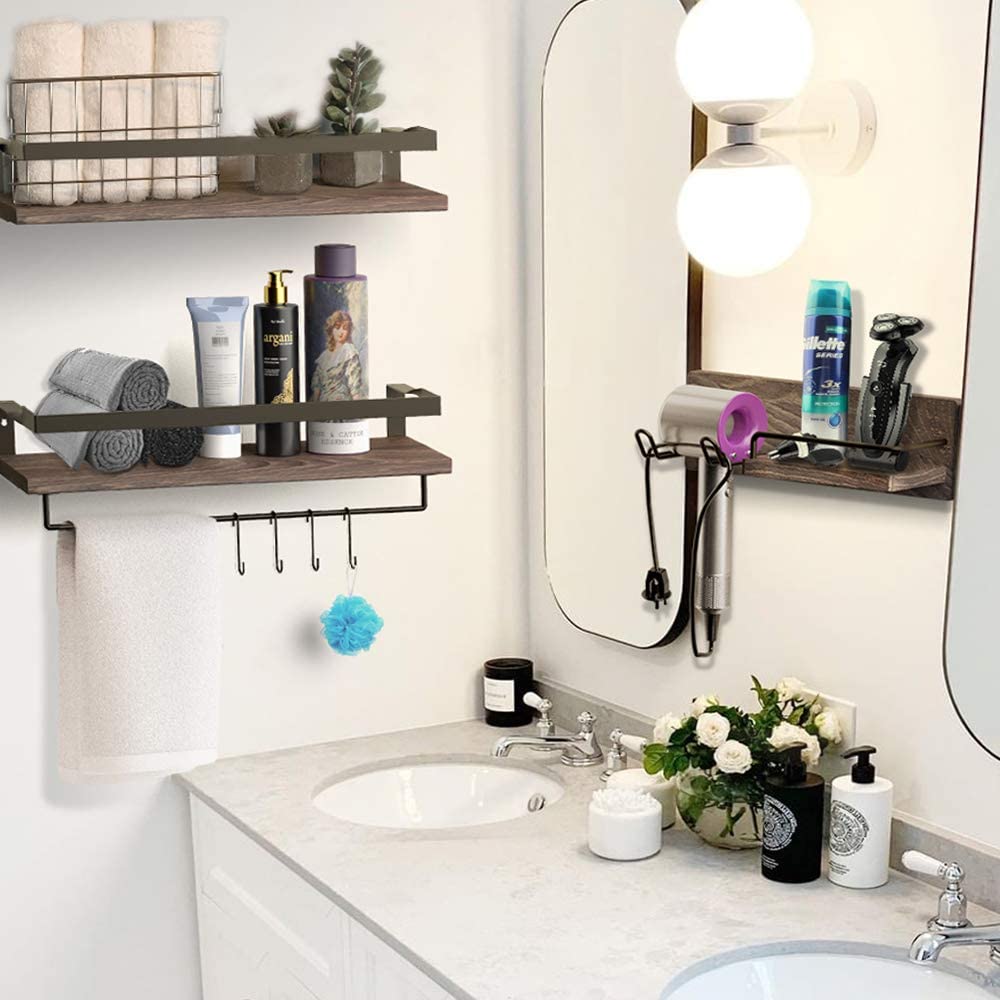 Wall Shelves: Holder for Bathroom, Kitchen & Bedroom - Set of 3 Shelves