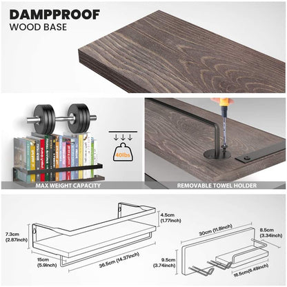 Wall Shelves: Holder for Bathroom, Kitchen & Bedroom - Set of 3 Shelves