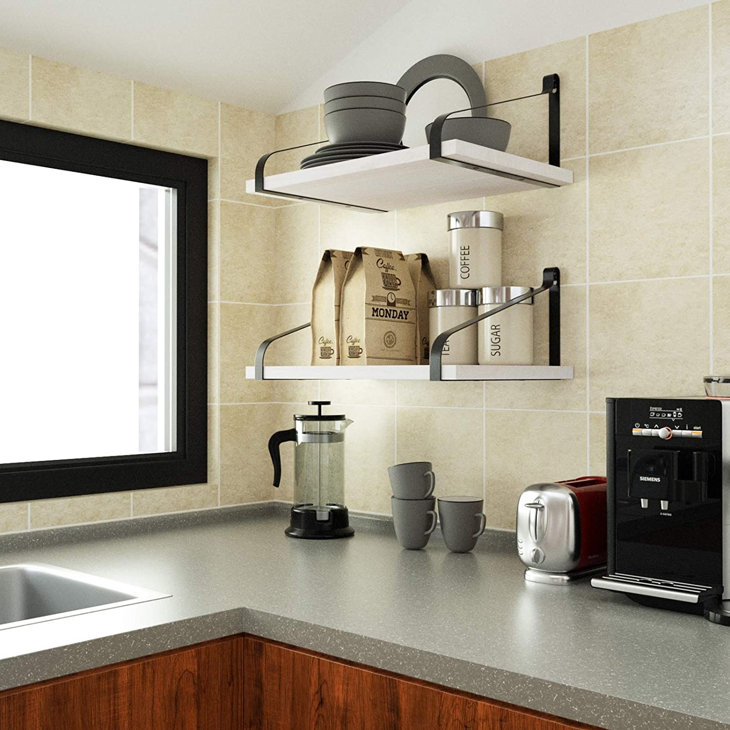 Wall Shelves: Kitchen Living Room Bathroom Bedroom Set of 2 Black