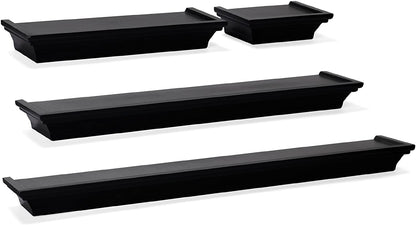 Wall Shelves: Living Room, Bathroom, Kitchen, Nursery, Set of 4, Black, 4 Count