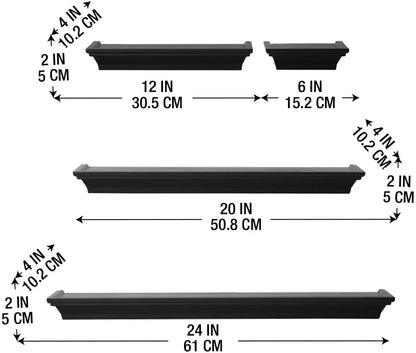 Wall Shelves: Living Room, Bathroom, Kitchen, Nursery, Set of 4, Black, 4 Count